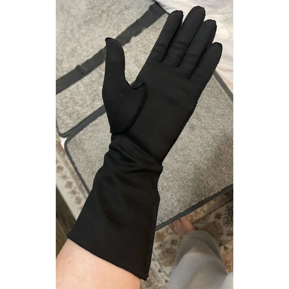 Vintage Fownes Doette Deluxe Long Black Gloves Floral Embroidery Hand Sewn Sz 7